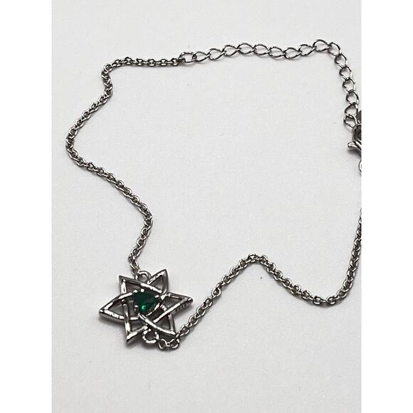 Sterling Star of David Bracelet w Round Simulated Emerald 8" - Picture 3 of 4